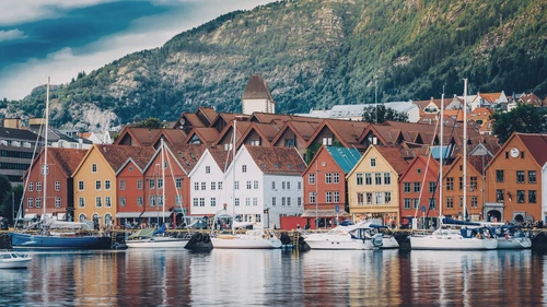 Harbor with sailboats in Bergen Norway